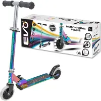 Evo Folding Adjustable Two-Wheeled Children's Scooter Light Up Neochrome Inline Luminous Wheels