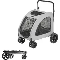 OEM Hundenbuggy für alle Terrains, mittelgroß, grau, atmungsaktiv, klappbar