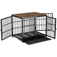 OEM Hundebank schwarz Metall Holz Mittelgröße 78x56x65 cm
