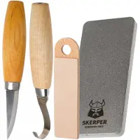 Morakniv Holzschnitz-Set mit Schnitzmesser, Löffelmesser, Schleifstein, Abziehleder und Öl