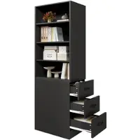 MODFU Standregal Spanplatte Schwarz 60x38x180 cm mit 3 Seitenschubladen und verstellbaren Böden