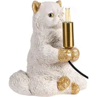 Beliani Tischlampe Weiß Kunstharz 26 cm Hoch 1-Flammig Glühbirnen-Optik Tiermotiv Katze Langes Kabel mit Schalter Glam Nachttischlampe Leselampe