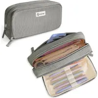Markenlos FINPAC Etui, Corduroy Etui, Etui mit großer Kapazität und 3 Fächern, Etui, Federmäppchen, Etui, Schultasche für Schule und Büro, (grau)