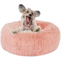 OEM Rundes Hundekissen, knuffiges Hundebett, 60 cm, rosa, waschbar