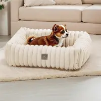 OEM Weiches Hundebett für Kleine Hunde, Waschbar, Rechteckig, Antirutsch, Weiss, S