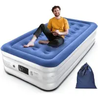 Markenlos Luftbett mit Integrierter Pumpe - Selbstaufblasend - 1-Personen Luftmatratze - 188 x 99 x 46 cm, Max. 250 kg - Blau