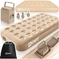 Maltec Einzelne Luftbett Luftmatratze selbstaufblasend 191x99x25cm mit elektrische integriert Pumpe Beige Camping bis 150kg