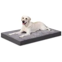 OEM Orthopädisches Hundebett, großes Hundefederkissen, wasserdichtes Kunstleder-Untergrund, innen- und außenliegendes Hundefutter, Hundematt, 91x69x7cm Grau