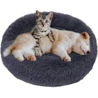 OEM Warmes Hundebett Fluffy Plüsch dunkelgrau M 60cm Waschbar