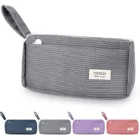 OEM Großes Corduroy-Etui, 2-fach, waschbar, grau, für Schule und Büro
