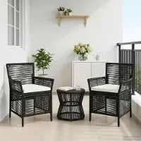 vidaXL Möbel Gartenstuhl mit Kissen 2 pcs Schwarz und Creme Poly-RattanGartenstühle - Gartenstühle c6755