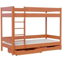 Lukdom Etagenbett 200x90 Kinderbett mit Rausfallschutz & Lattenrost teak 90 x 200 für Mädchen und Jungen Massivholz Kiefer und MDF Möbelplatte, ohne Matratze, mit Schubladen
