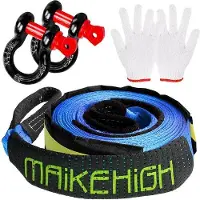 OEM MAIKEHIGH Abschleppseil 5 m x 5 cm, 10 Tonnen (22.000 lbs) Abschleppseil für Offroad- und Bergungs-SUVs mit 2 verstärkten Haken, 2 Handschuhen (blau)