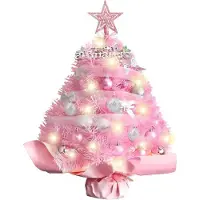 OEM Rosa Mini-Weihnachtsbaum 55 cm mit Beleuchtung und Kerzen - Weihnachtsdekoration für Tisch, Büro, Schlafzimmer