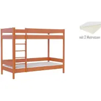 Lukdom Etagenbett 160x80 Kinderbett mit Rausfallschutz & Lattenrost teak 80 x 160 für Mädchen und Jungen Massivholz Kiefer und MDF Möbelplatte, mit Matratzen, ohne Schubladen