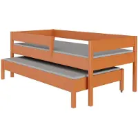Lukdom Ausziehbett 200x90 Kinderbett mit Rausfallschutz & Lattenrost teak 90 x 200 für Mädchen und Jungen Massivholz Kiefer und MDF Möbelplatte,