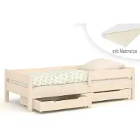 Lukdom Kinderbett 180x80 Kinderbett mit Rausfallschutz & Lattenrost Naturbelassen 80 x 180 für Mädchen und Jungen Massivholz Kiefer und MDF Möbelplatte, mit Matratzen und Schubladen