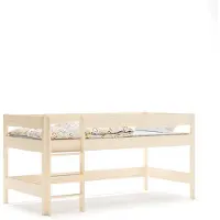 Lukdom Hochbett 160x80 Kinderbett mit Rausfallschutz & Lattenrost naturbelassen 80 x 160 für Mädchen und Jungen Massivholz Kiefer und MDF Möbelplatte,