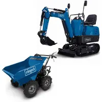 Scheppach Benzin Mini Bagger EXC815 und Benzin Dumper DP3000 | Schaufel & Planierschild | Muldenkipper Mini Motor-Schubkarre Mini-Raupe