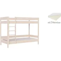 Lukdom Etagenbett 180x90 Kinderbett mit Rausfallschutz & Lattenrost naturbelassen 90 x 180 für Mädchen und Jungen Massivholz Kiefer und MDF Möbelplatte, mit Matratzen, ohne Schubladen