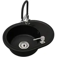 Brado Granit Küchenspüle Einbecken BELLA mit Siphon, Armatur LUK Chrom und Seifenspender
