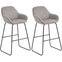 HOMCOM Barhocker 2er Set, Gepolstert Barstuhl mit Fußstütze, Lehne, Samtoptik