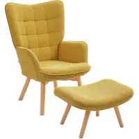 Welikera Akzentsessel mit Hocker, Relaxsessel in Cord-Optik, Armlehnstuhl mit Holzbeinen, für Wohnzimmer, Orange