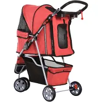 SUGIFT Hundebuggy klappbar Stahlrahmen Oxford-Gewebe Becherhalter Unterkorb Netzfenster Reflektoren bis 10 kg Rot 75 x 45 x 97 cm FaltmaØ 83 x 45 x 25 cm