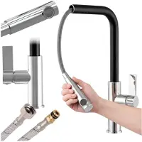 Granitan | LINEA - Küchenarmatur - Ausziehbarer Auslauf - 360° schwenkbar - Schwarz - Keramikkopf