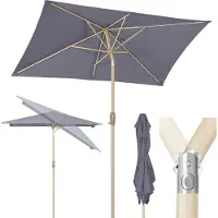 Sekey Sonnenschirm Rechteckig 210 x 140 cm – Balkonschirm, Marktschirm, Terrassenschirm mit Kurbel, UV50+ Sonnenschutz, Holzoptik, Hellgrau