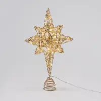 ACA Müller/ADAG Pharma ACA Beleuchteter goldener und weißer Stern für den Weihnachtsbaum, 20 Mini-LEDs (weiß), Betrieb mit 3 AA-Batterien, Schutzart IP20, 37 x 5 x 20 cm, X11201129