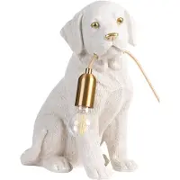 Beliani Tischlampe Weiß Kunstharz 41 cm Glühbirnen-Optik Tiermotiv Hund Labrador Welpe Langes Kabel mit Schalter Glam Nachttischlampe Leselampe