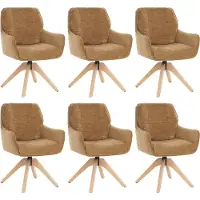 Mendler 6er-Set Esszimmerstuhl MCW-Q37, Küchenstuhl drehbar Auto-Return, Stoff (680g/m²) Chenille Holz MVG senfgelb