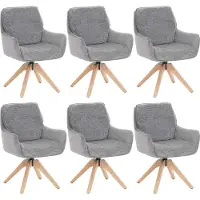 Mendler 6er-Set Esszimmerstuhl MCW-Q37, Küchenstuhl drehbar, Stoff (680g/m²) Chenille Holz MVG grau