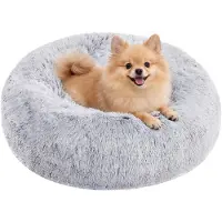 Bedee Hundebett, Hundebett flauschig, Katzenbett, waschbar, Beruhigendes Hunde- und Katzenbett in Donutform, 60CM, Hellgrau
