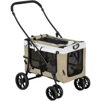 SUGIFT Hundebuggy klappbar mit abnehmbarer Transportbox EVA-Räder Bremsen Sicherheitsleinen Schwarz Khaki WeiØ 81 x 58 x 97,5 cm