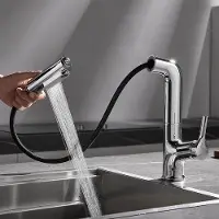 OEM Edelstahl-Küchenarmatur 360° drehbar, ausziehbar, 3 Strahlarten, L-förmig, Chrom