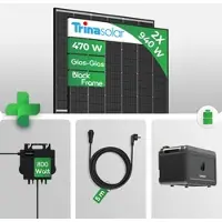Growatt Balkonkraftwerk 940W mit NOAH 2000 Speicher 2 kWh | NEO 800W WiFi | Mini PV Anlage Steckdose | Trina Vertex S+ 470W Black Frame Solarmodule | inkl. 0 % MwSt. für Privatkunden
