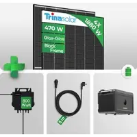 Growatt Balkonkraftwerk 1880 W mit NOAH 2000 Speicher | NEO 800W WIFI Wechselrichter | Smart Mini PV Anlage | Trina Vertex S+ 470W Black Frame Solarmodulen - inkl. 0 % MwSt. für Privatkunden