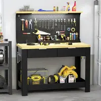 TWSOUL Werkbank 1350x1100x556mm-bis 200kg, Schubladen Ablagefächer Lochrückwand Haken, Mit LED-Arbeitsleuchte & integrierter Steckdosenleiste
