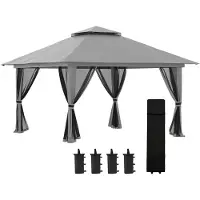 Welikera Faltpavillon, höhenverstellbar, 4 Netzwände, Lüftungsdach, Tragetasche, Schnellaufbau, dunkelgrau, 4 x 4 x 3 m