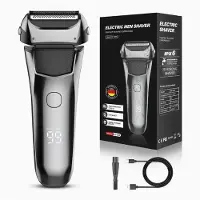 Exlene IPX6 wasserdichter Rasierer mit drei Klingen, abnehmbar, wiederaufladbar, USB-Anschluss, Multifunktions LCD-Display