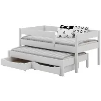Lukdom Ausziehbett 180x90 Kinderbett mit Rausfallschutz & Lattenrost weiß 90 x 180 für Mädchen und Jungen Massivholz Kiefer und MDF Möbelplatte, mit Matratzen und Schubladen