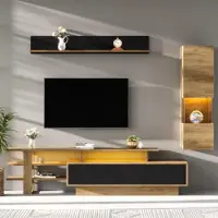 Xkiss TV Wohnwand Set 3-teilig LED Beleuchtung Wohnzimmer Möbel Set Wohnwand 1 x TV Schrank, 1 x Wohnzimmer Vitrine, 1 x Hängeregal, TV bis 80'