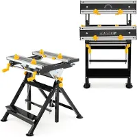 Goplus Werkbank, klappbarer Spanntisch aus Aluminium bis zu 100kg, 7-Fach höhenverstellbar Arbeitstisch, Verstellbarer Schweißtisch mit Winkelmesser & Lineal für Haus, Garden, Garage & Werkstatt