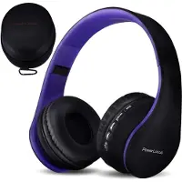 PowerLocus Bluetooth Kopfhörer Over Ear, Kabellose Kopfhörer, HiFi Stereo, Faltbare Kopfhörer mit Mikrofon, weiche Ohrpolster, Micro SD/TF, FM Radio Schwarz/Blau