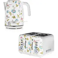 VQ Laura Ashley Frühstücks-Set – Jug-Wasserkocher 1,7 l & 4-Schlitz-Toaster – Elveden Weiß von