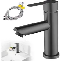 Markenlos Wasserhahn Kaltwasser Edelstahl Schwarz - 175 mm Einhebelmischer für Gäste-WC