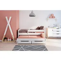 Lukdom Ausziehbett 180x90 Kinderbett mit Rausfallschutz & Lattenrost weiß 90 x 180 für Mädchen und Jungen Massivholz Kiefer und MDF Möbelplatte, mit Schubladen