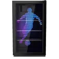 PKM GKS83FC1 Flaschenkühlschrank WM Fußballer LED Motiv, 89 Liter Nutzinhalt, Display & Touch Control, Umluft-Kühlung, blaue LED-Beleuchtung, Schwarz